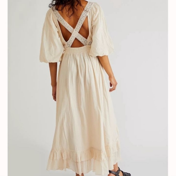 RARE Free People Endless Summer X's and O's Maxi Dress Cream Cutout Lace - Picture 3 of 14